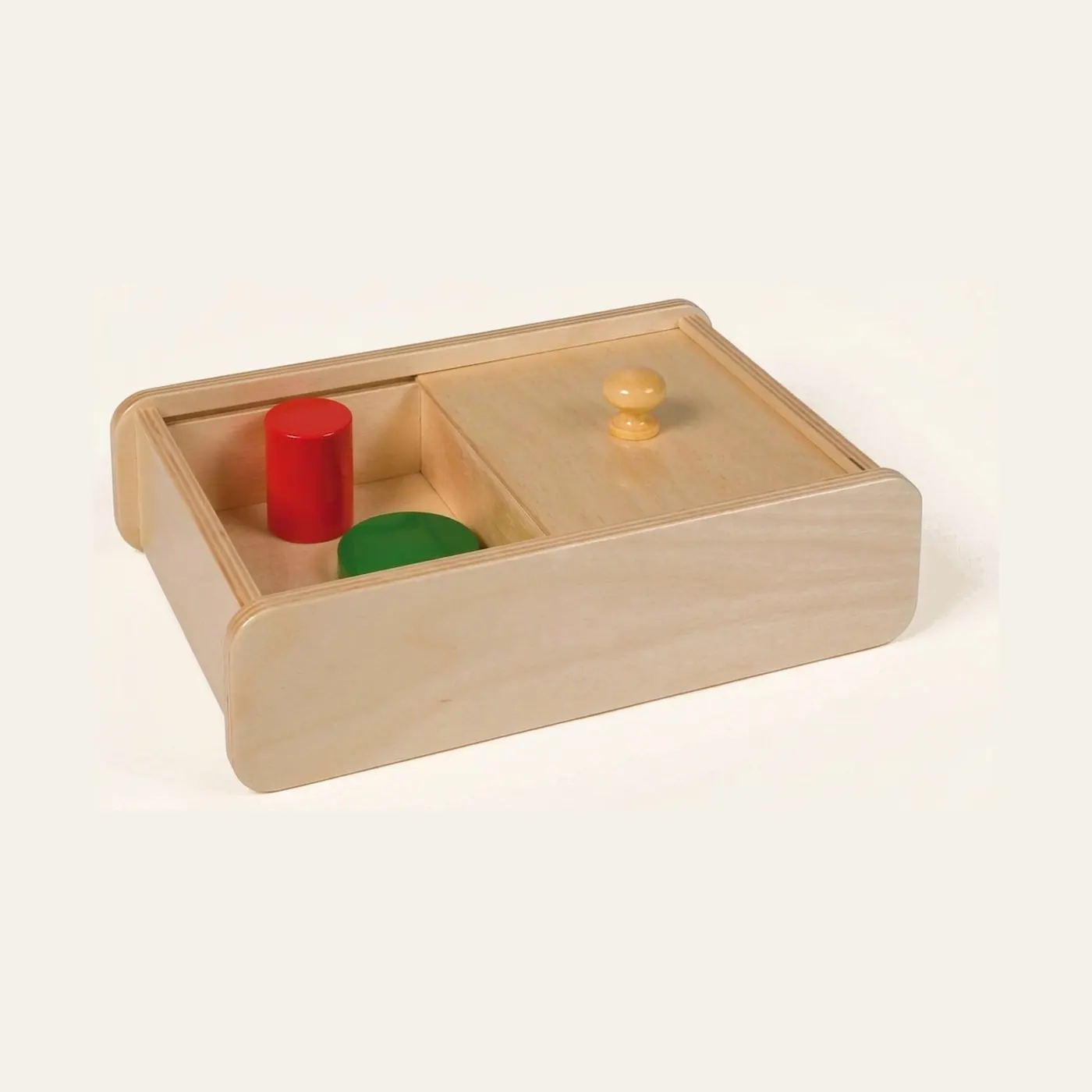Box s posuvným víkem: Stálost objektu a jemná motorika: Montessori pomůcka | Faborino