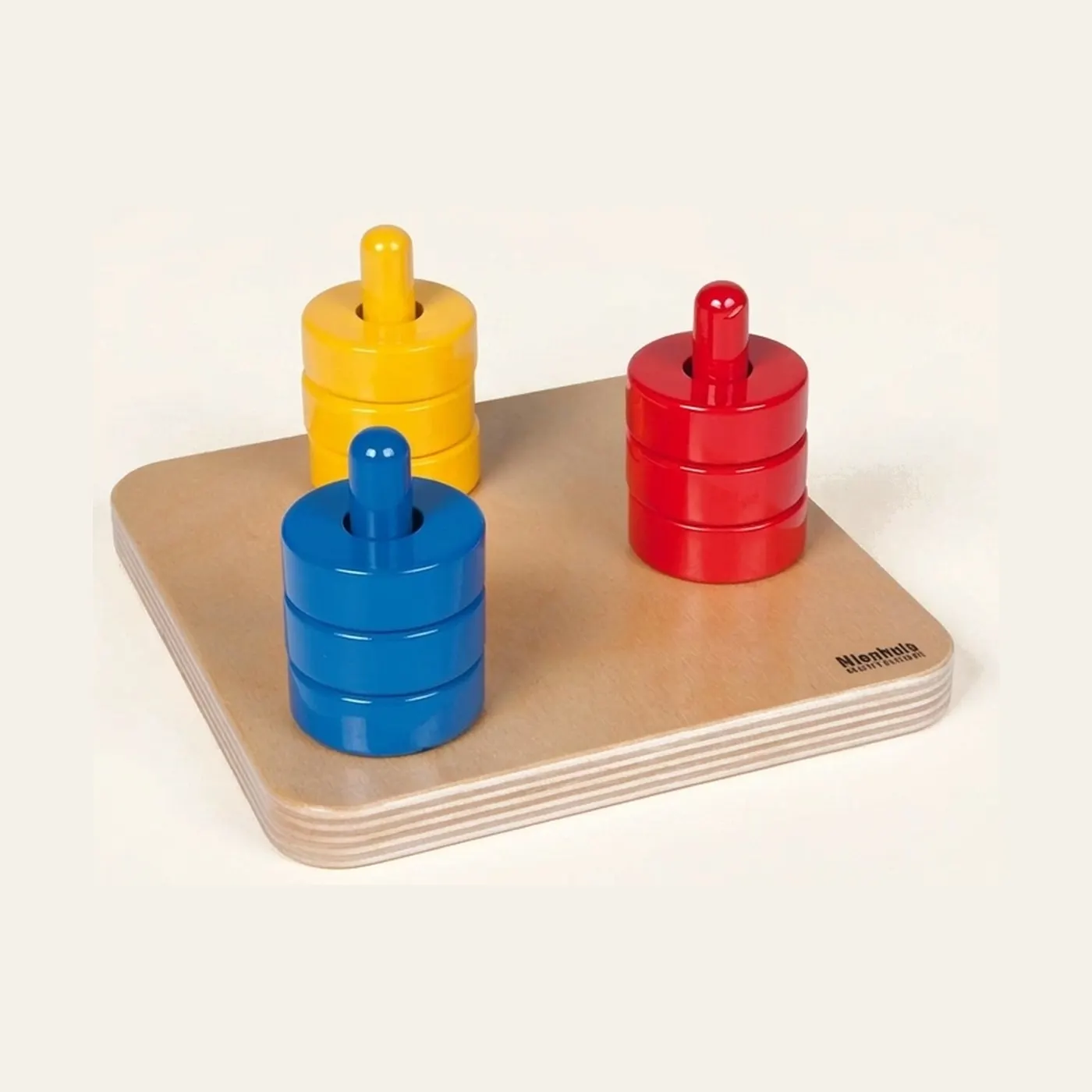 Coloured Discs on Dowels: Stacking & Sorting for Toddlers: Montessori material | Faborino