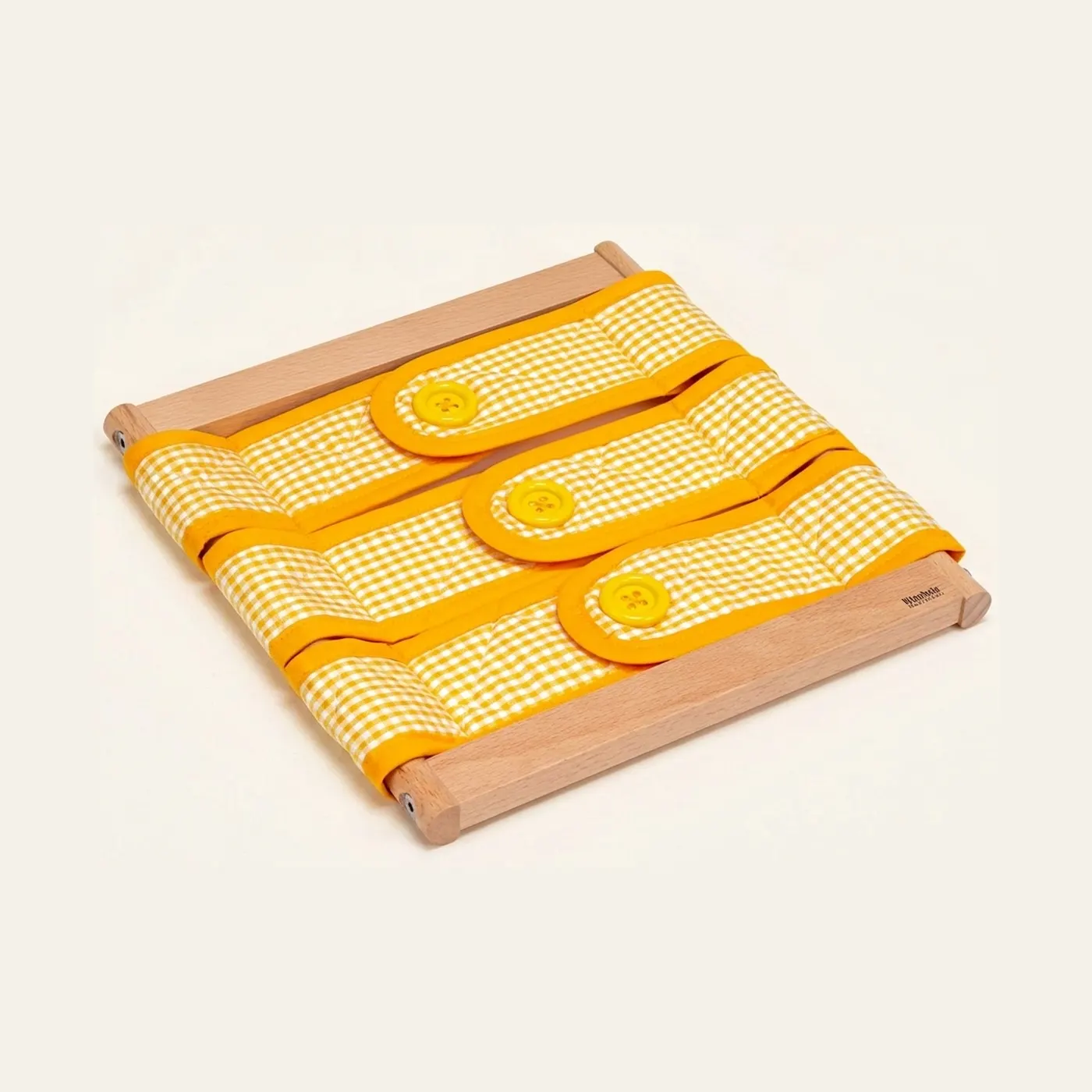 Dressing Frame: 3 Buttons: Yellow Gingham Fine Motor Practice: Montessori material | Faborino