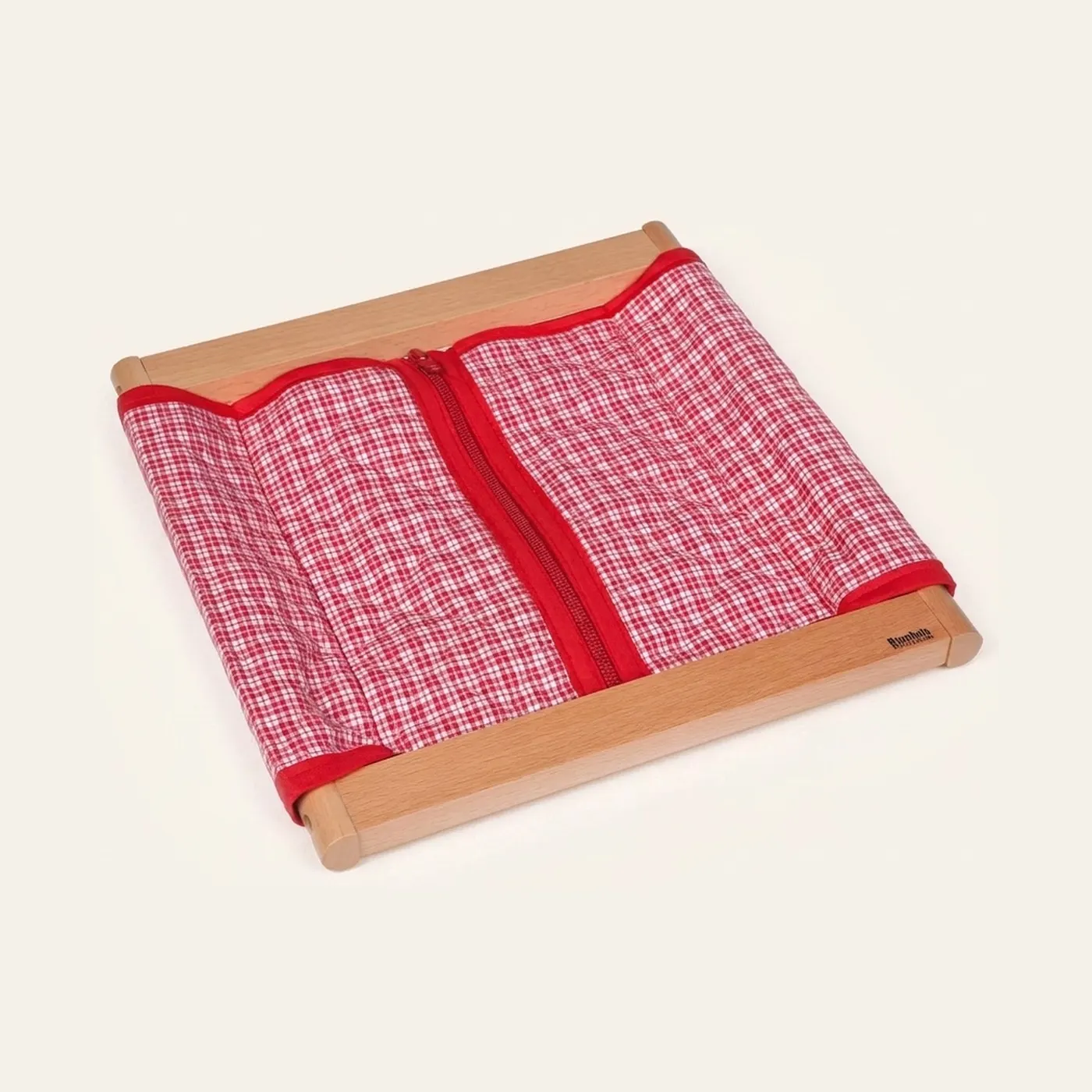Dressing Frame: Large Zipper: Infant & Toddler Red Gingham: Montessori material | Faborino