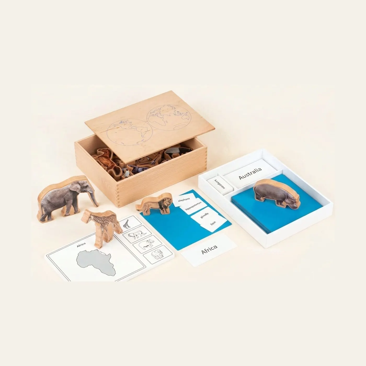 Animal Continent Box: Geography & Zoology Matching Activity: Montessori material | Faborino