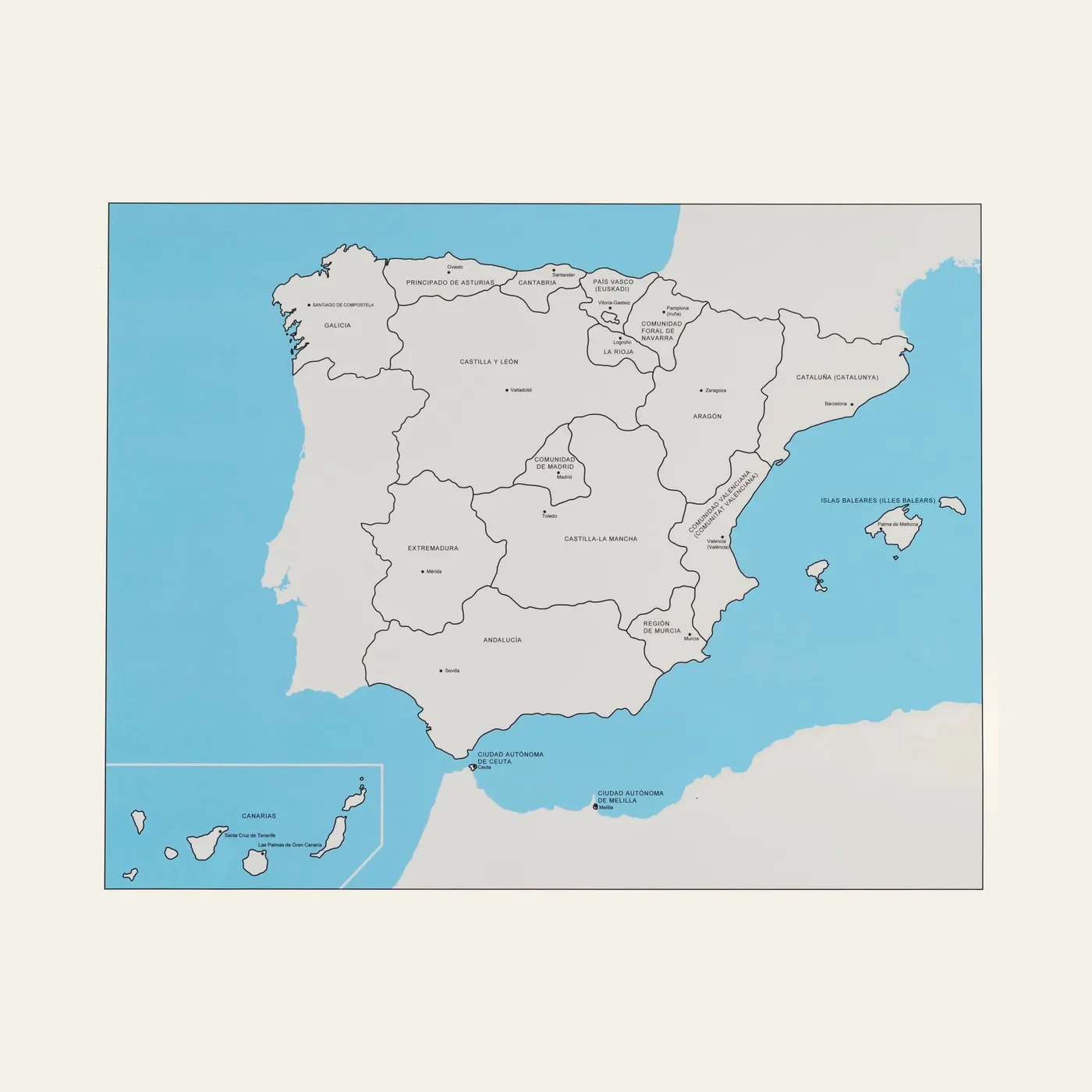Spain Control Map: Labeled (Spanish Version): Montessori material | Faborino