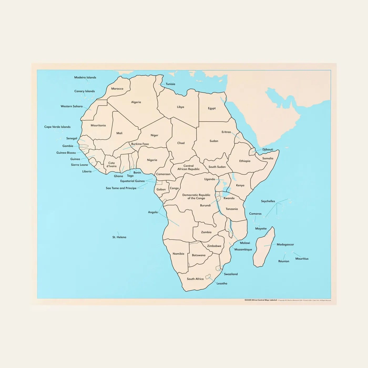 Africa Control Map: Labeled: Montessori material | Faborino