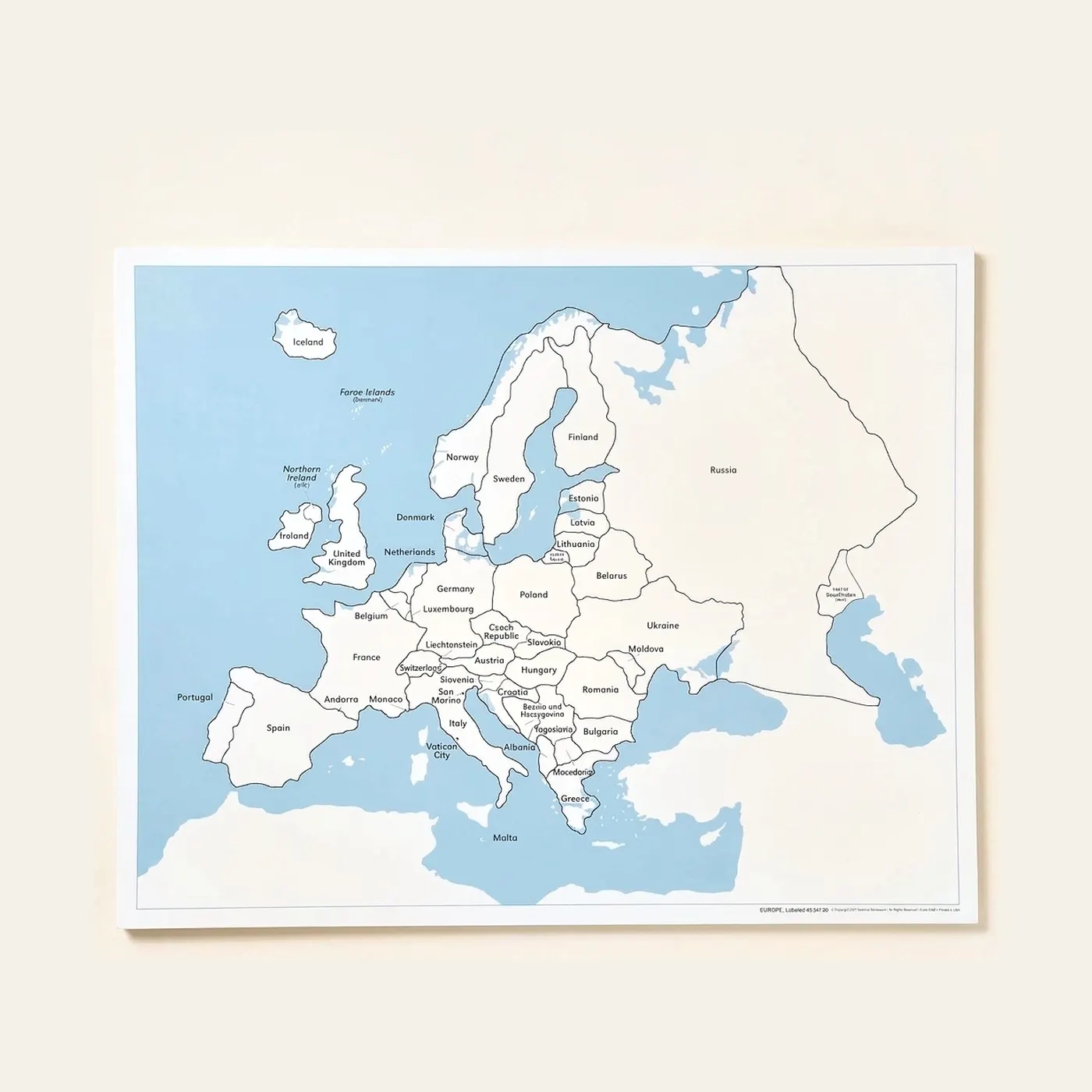 Europe Control Map: Labeled: Montessori material | Faborino