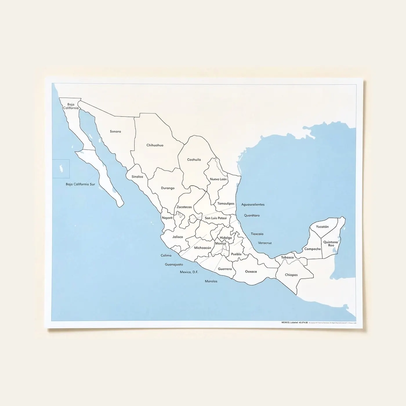Mexico Control Map: Labeled: Montessori material | Faborino