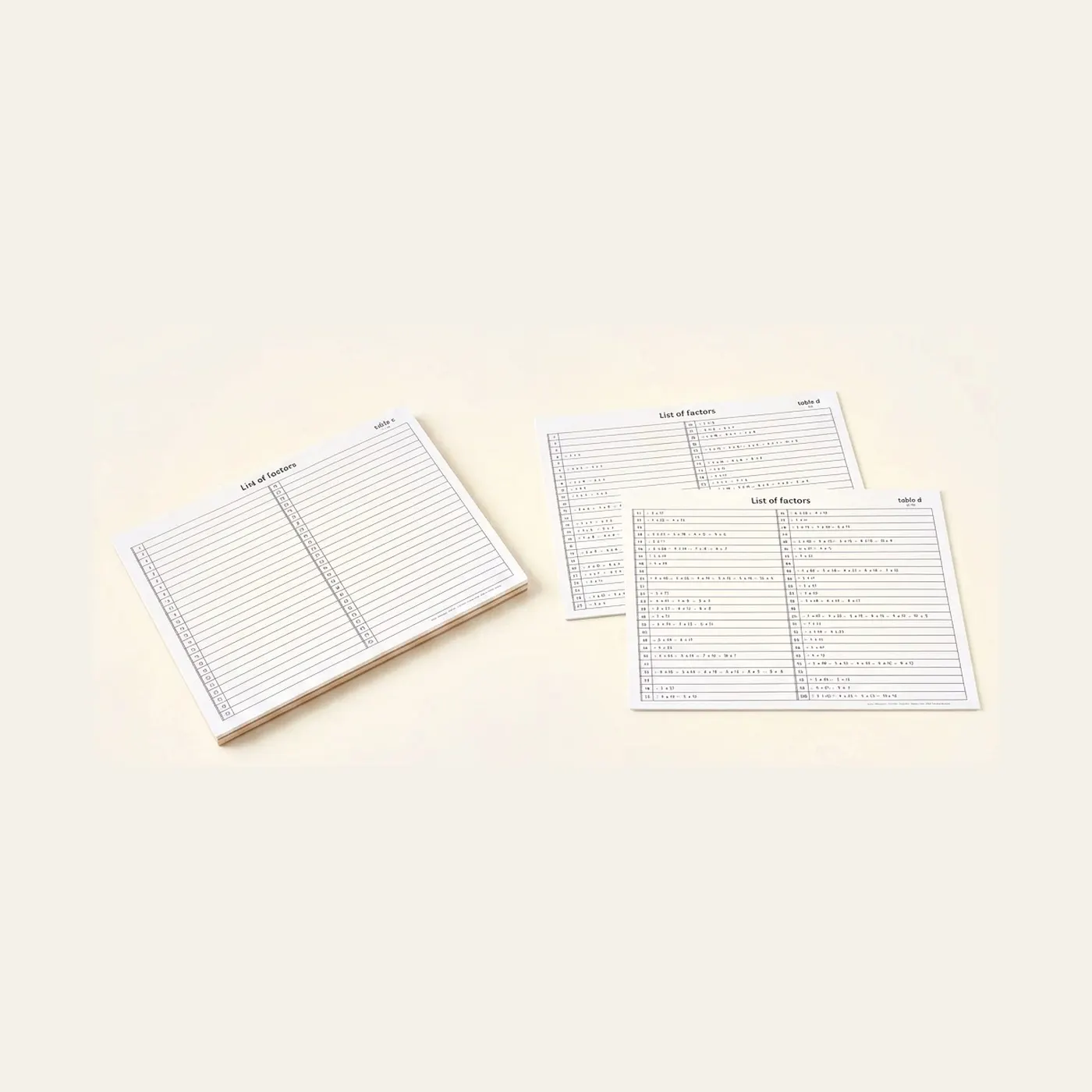 List Of Factors Tables: Montessori material | Faborino