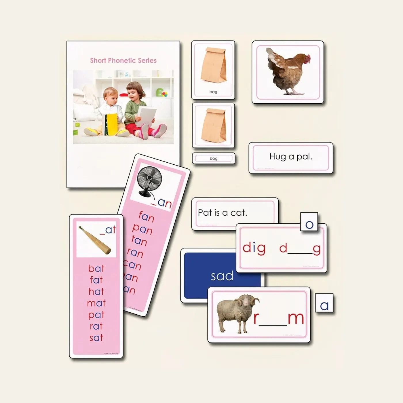 Pink Phonetic Series: First Reading with Short Words: Montessori material | Faborino