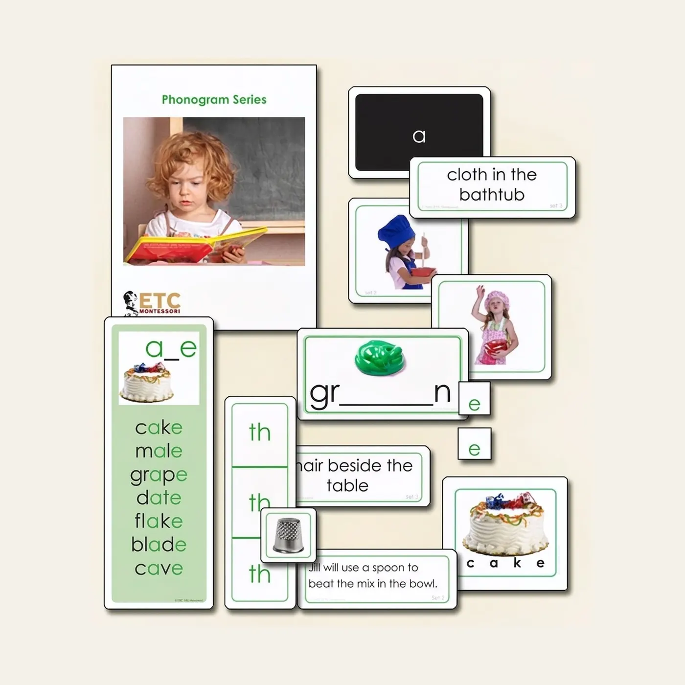 Green Phonogram Series: Advanced Reading Patterns: Montessori material | Faborino