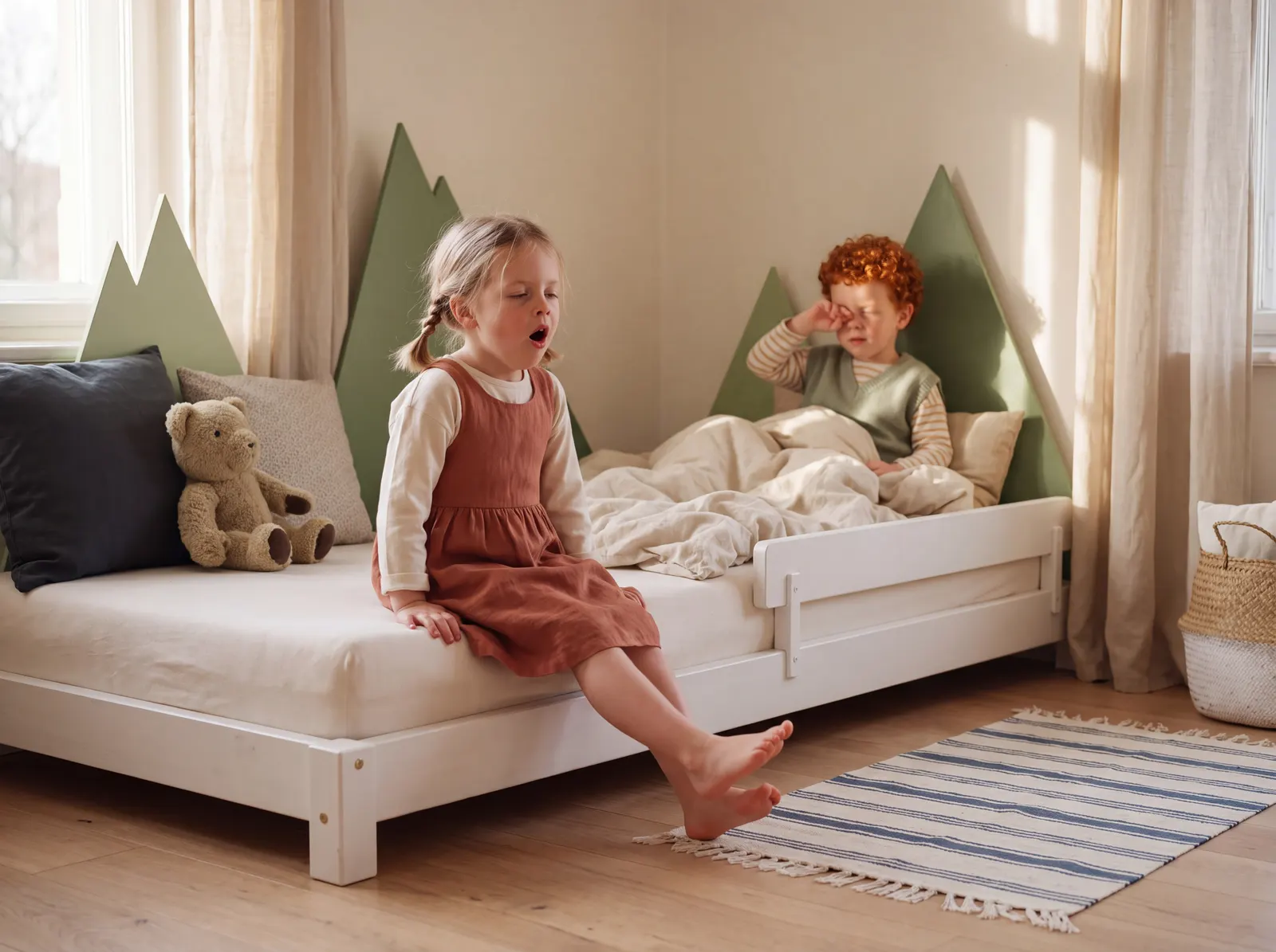 Single bed LUCKY with front barrier, white, 90x200 cm: In use