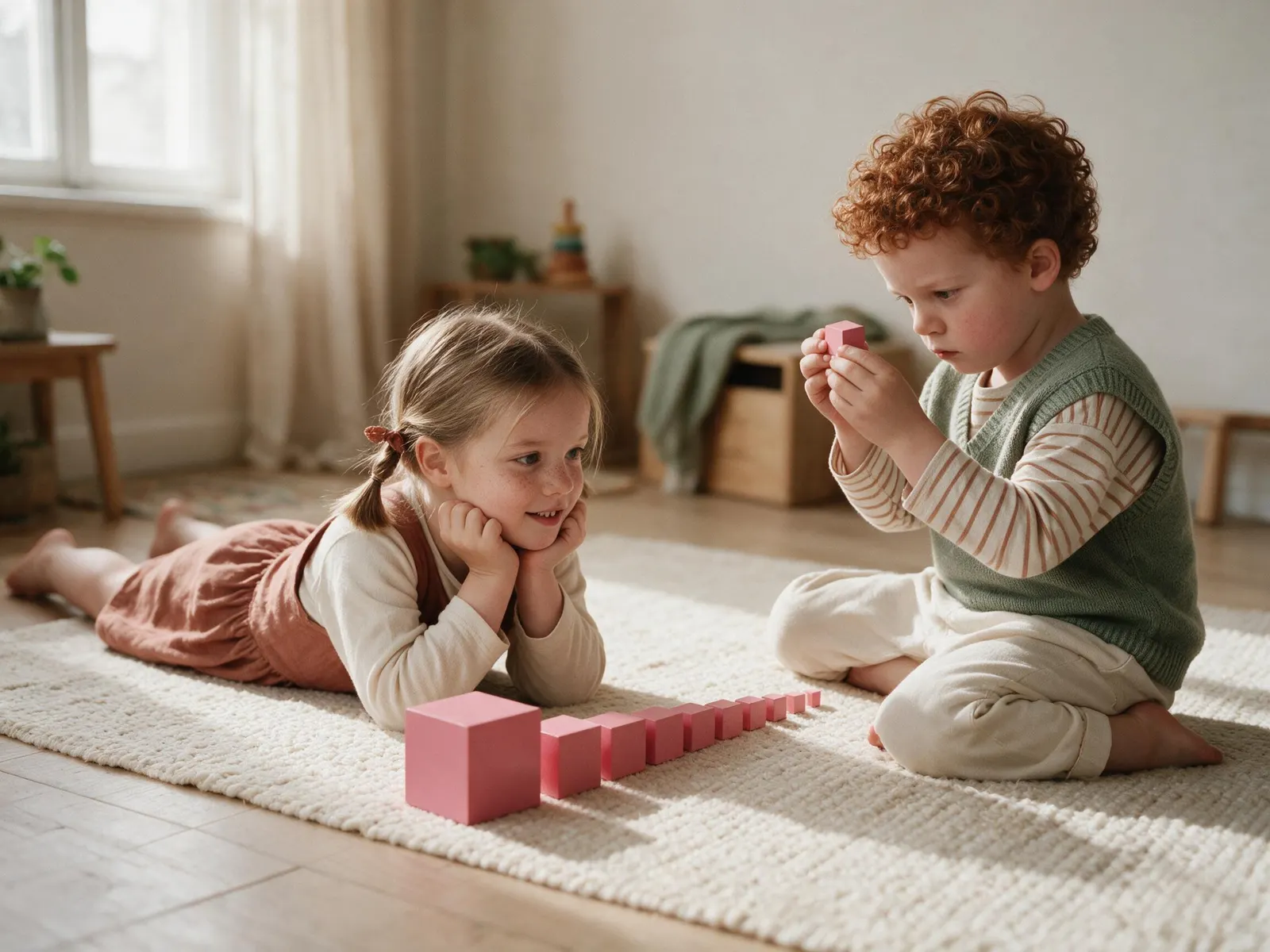 Pink Tower: 10 Graduated Cubes for Visual Discrimination: Child learning