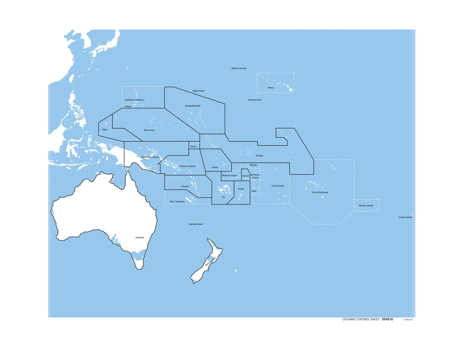 Kontrolní mapa Oceánie: s popisky: fotka výrobce