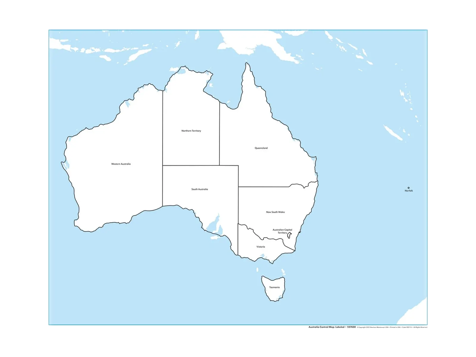 Kontrolní mapa Austrálie: s popisky: fotka výrobce