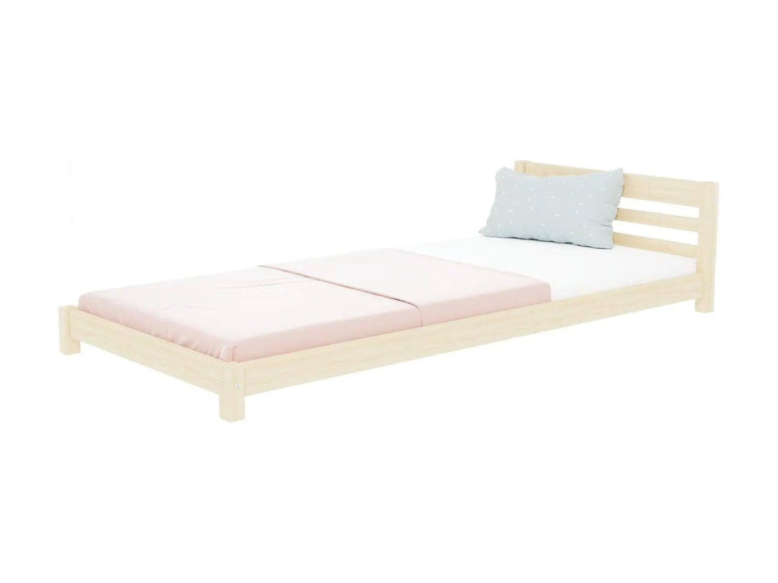 Low children's single bed TULY with headboard, unvarnished, 90x200 cm: maker's photo