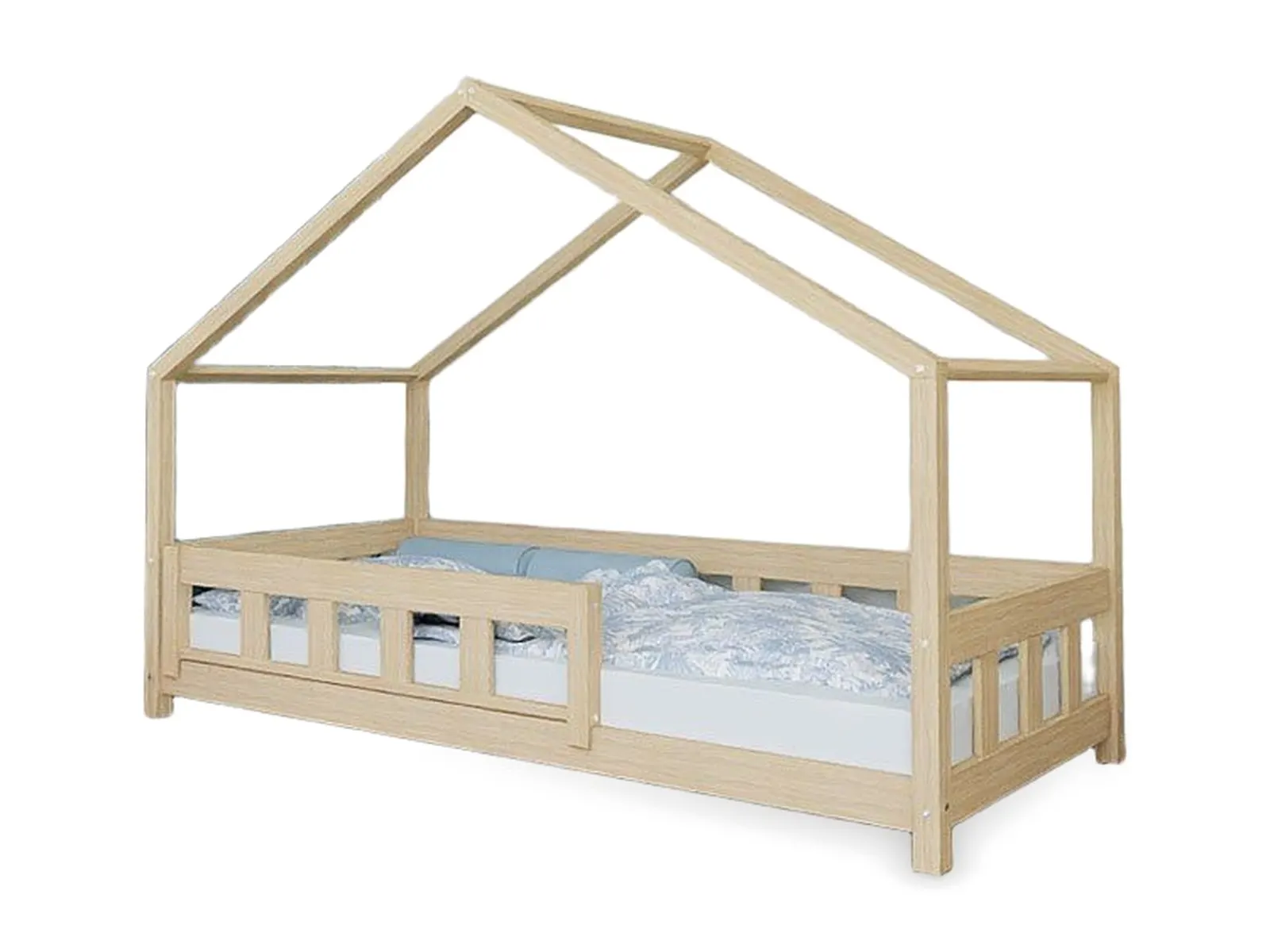 House bed PLOTTY with front panel and front safety rail, unvarnished, 90x200 cm: maker's photo