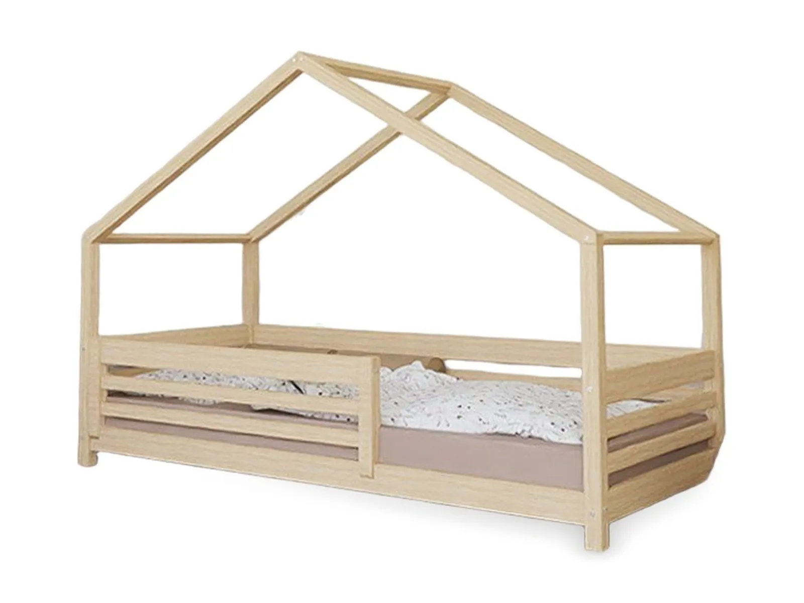 House bed TULY with front panel and front safety rail, unvarnished, 90x200 cm: maker's photo