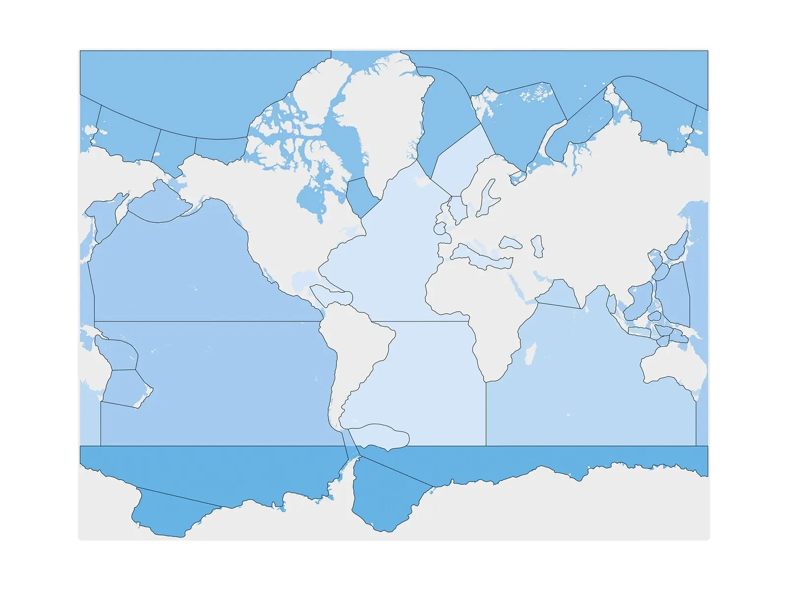Kontrolná mapa morí a oceánov: bez popisov: fotka výrobcu