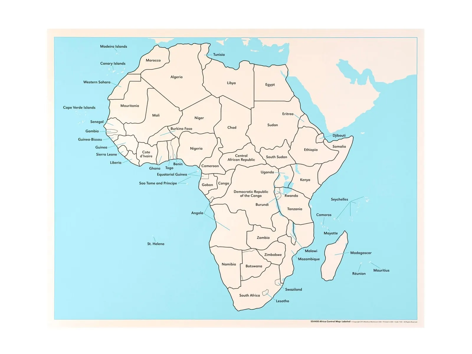 Kontrolní mapa Afriky: s popisky: fotka výrobce
