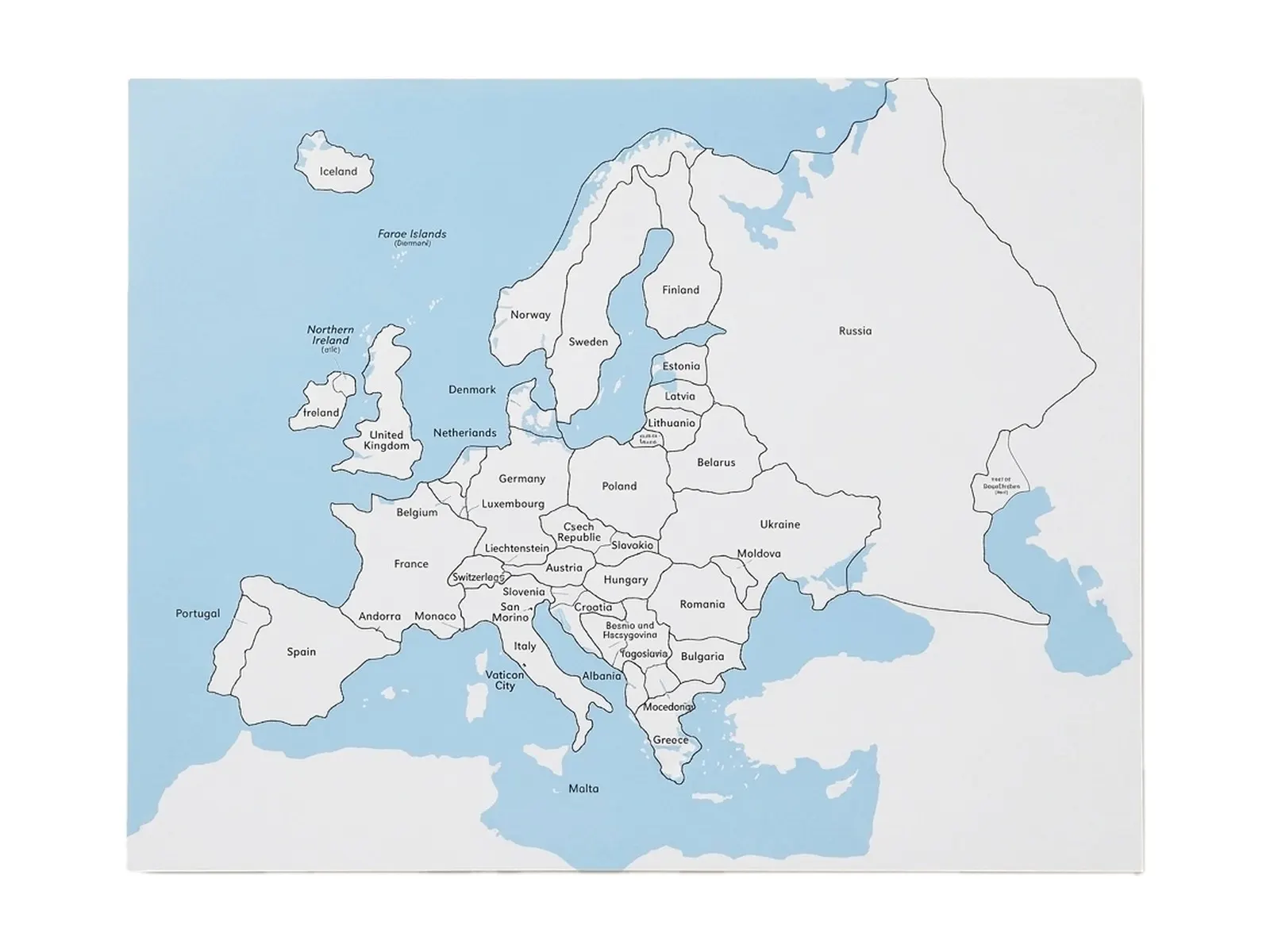 Kontrolní mapa Evropy: s popisky: fotka výrobce