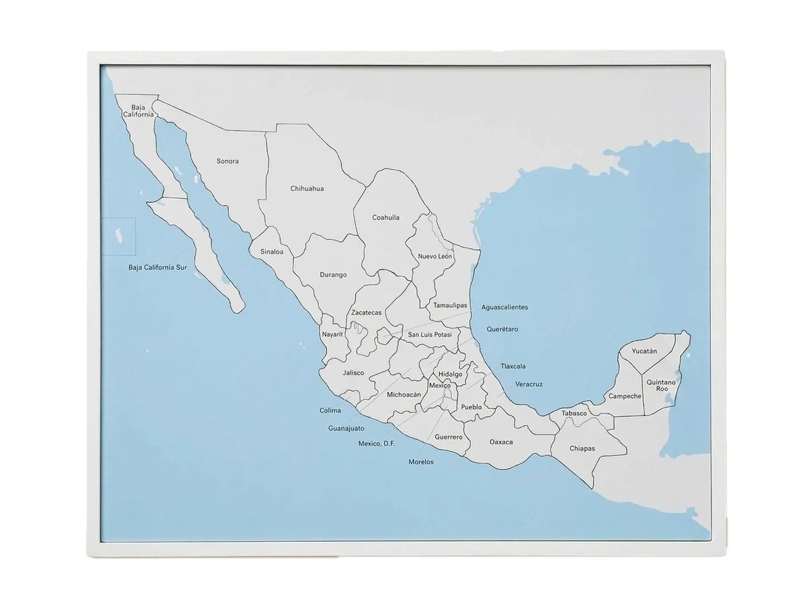 Kontrolní mapa Mexika: s popisky: fotka výrobce