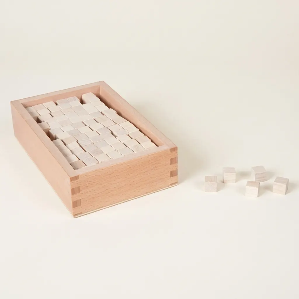 Rozšiřující kostky k Růžové věži: 100 kostek v úložném boxu - Montessori Material | Faborino