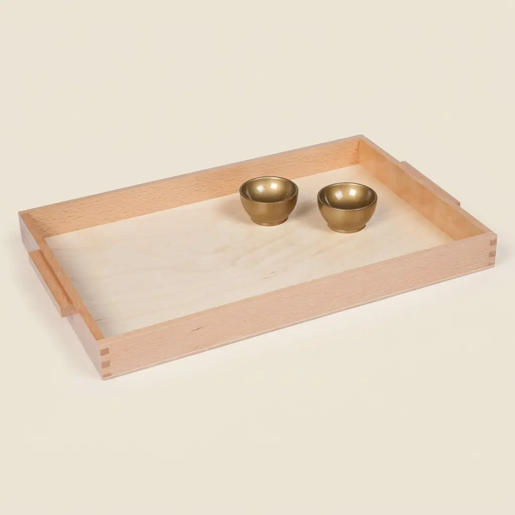 Dřevěný podnos se 2 pohárky na jednotky - Montessori Material | Faborino
