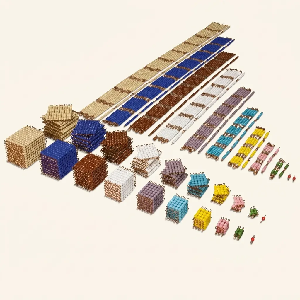 Jednotlivé skleněné korálky: kompletní materiál desítkové soustavy - Montessori Material | Faborino