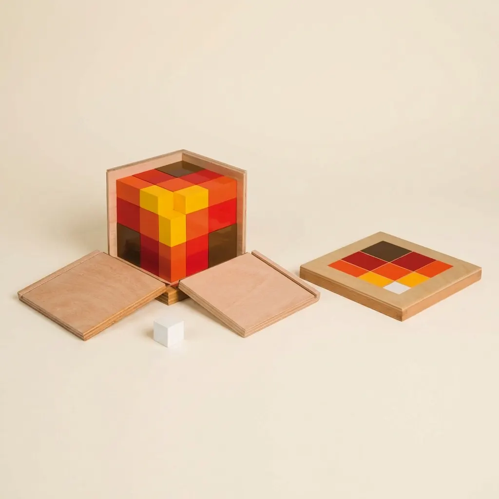 Aritmetická trinomiálna kocka: Pokročilé skúmanie matematických vzorcov - Montessori Material | Faborino