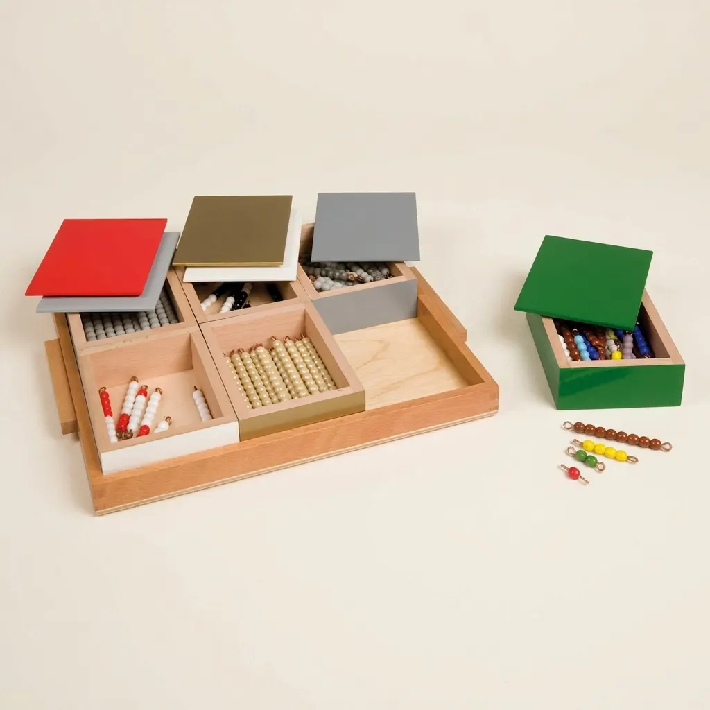 Elementární hra s negativním hadem: jednotlivé korálky skleněné - Montessori Material | Faborino