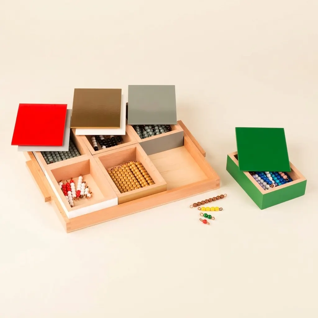 Elementární hra s negativním hadem: jednotlivé korálky nylonové - Montessori Material | Faborino