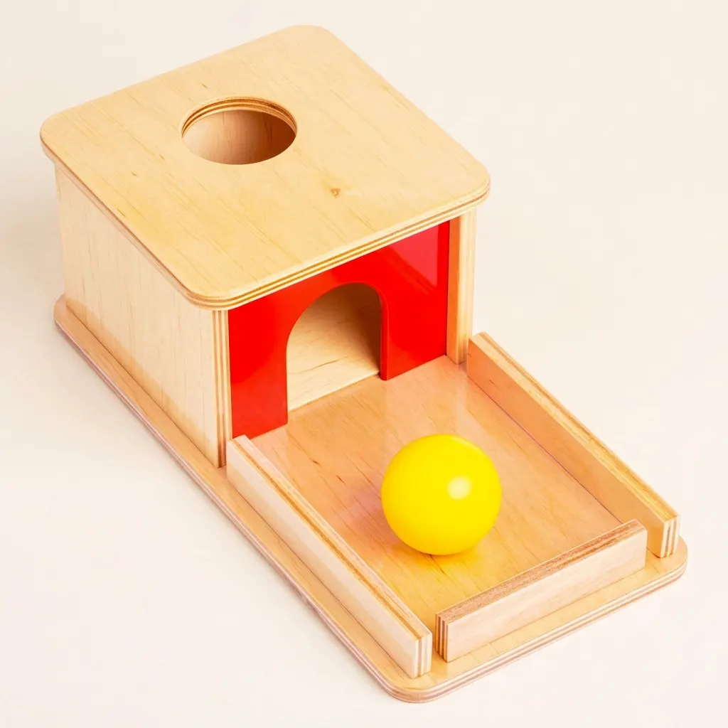 Box na trvalosť predmetov: s loptičkou a podnosom pre bábätká - Montessori Material | Faborino