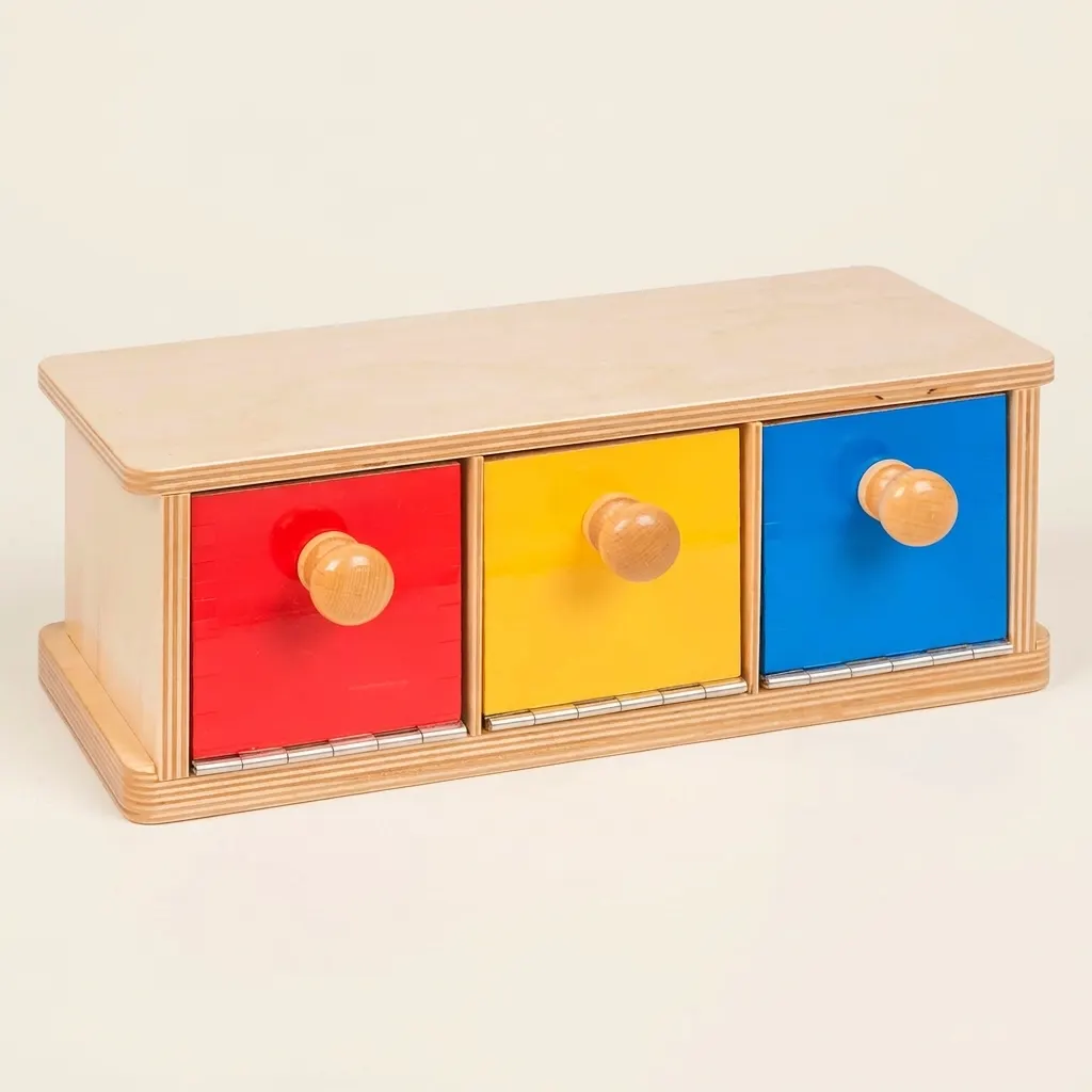 Box s priehradkami: tri farebné priehradky na triediace aktivity - Montessori Material | Faborino