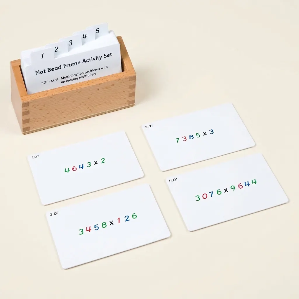 Sada aktivit pro plochý korálkový rám: násobení kartičky - Montessori Material | Faborino