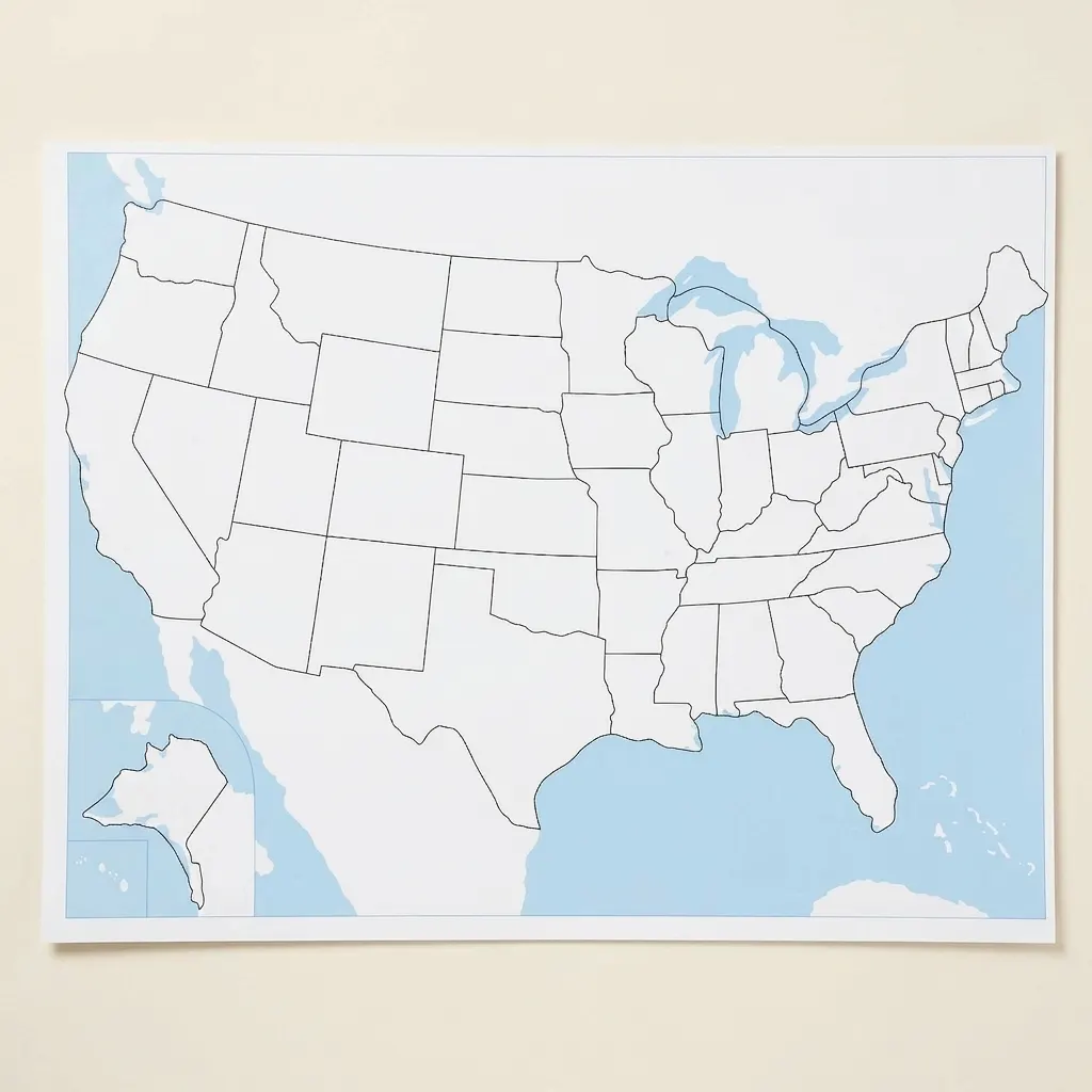 Kontrolní mapa Spojených států: bez popisk�� - Montessori Material | Faborino