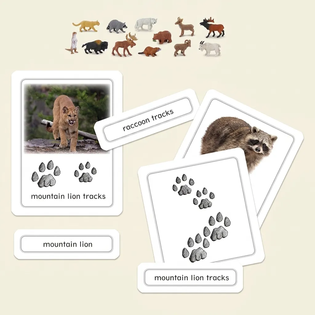 Stopy severoamerických zvířat s figurkami - Montessori Material | Faborino
