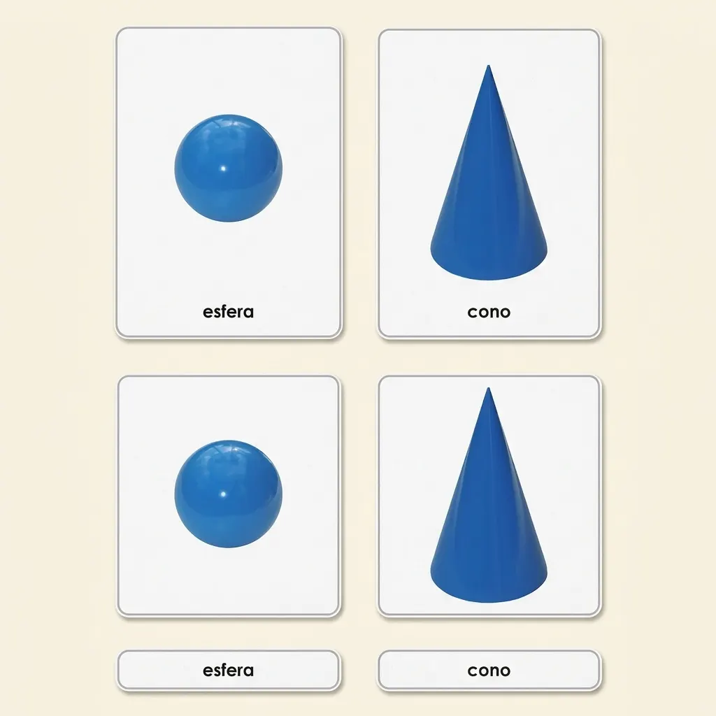 Geometrická tělesa: nomenklaturní karty (španělské vydání) - Montessori Material | Faborino