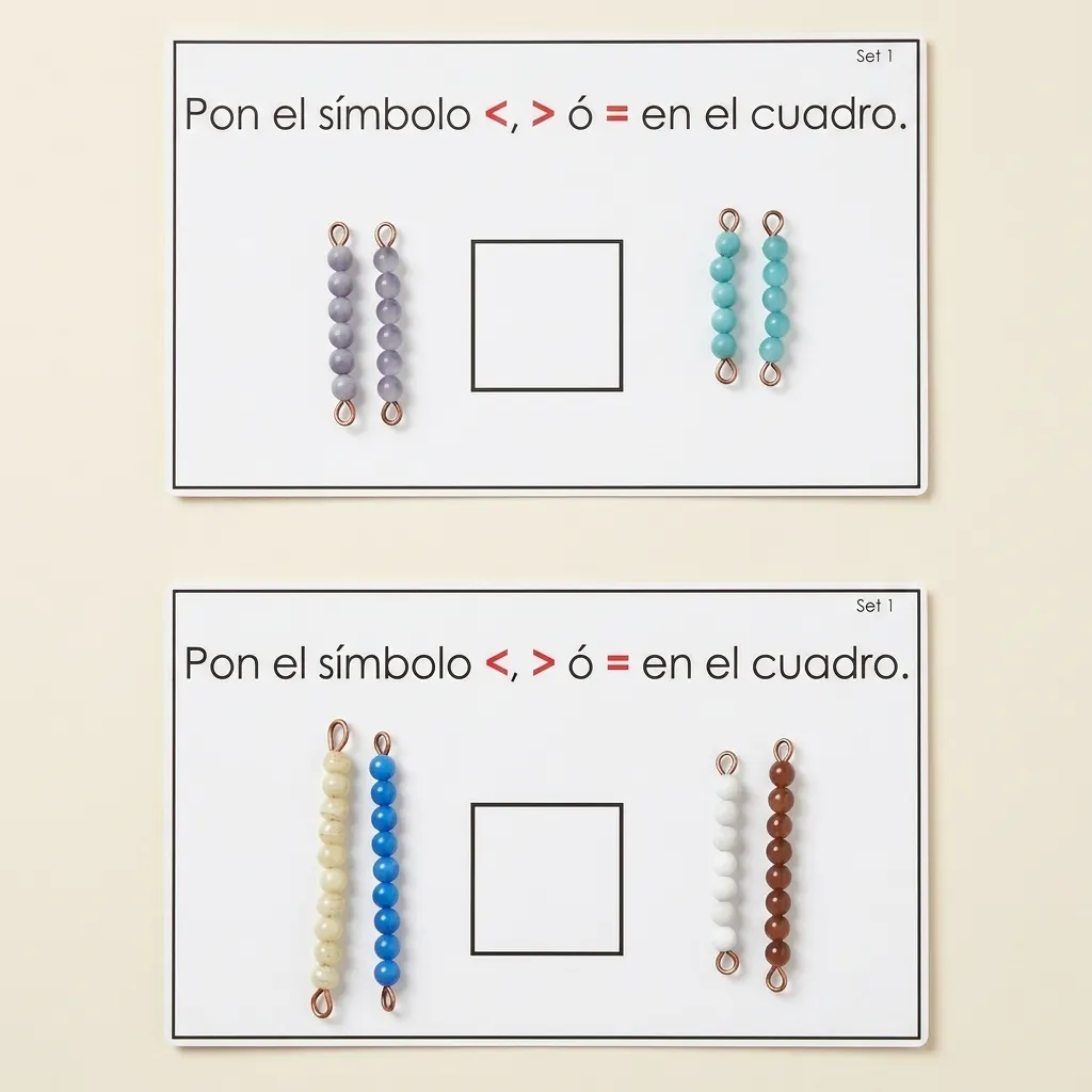 Rovná se, větší než, menší než (španělsky) - Montessori Material | Faborino