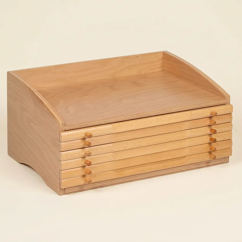 Geometrická komoda: šest zásuvek s geometrickými tvary - Montessori Material | Faborino