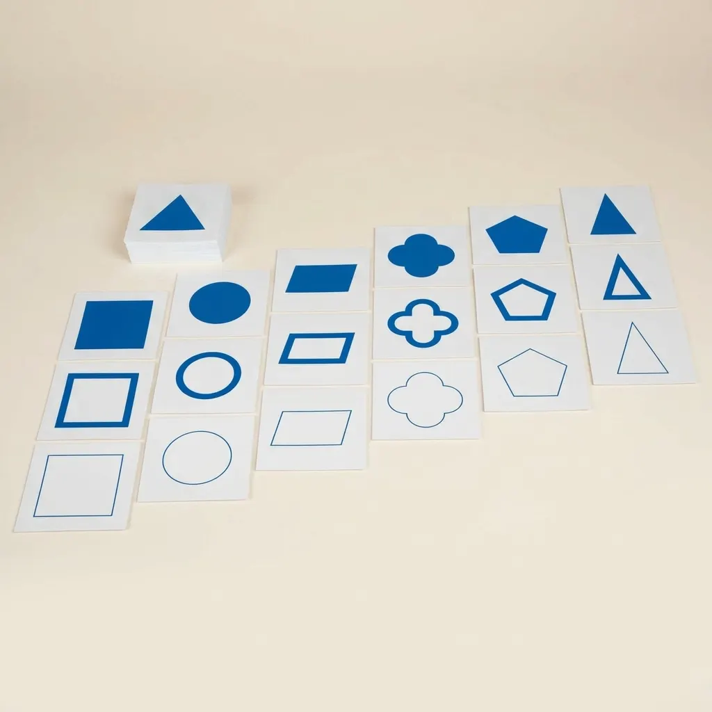 Karty geometrických tvarů: Trojdílné rozlišování - Montessori Material | Faborino