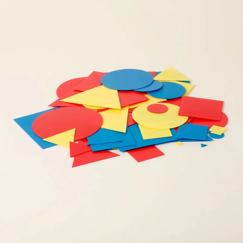 Obsah kruhů, čtverců a trojúhelníků - Montessori Material | Faborino