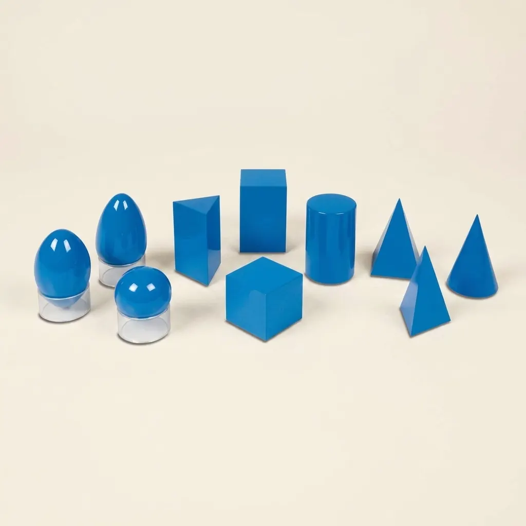Geometrická tělesa: Deset 3D tvarů pro hmatové zkoumání - Montessori Material | Faborino