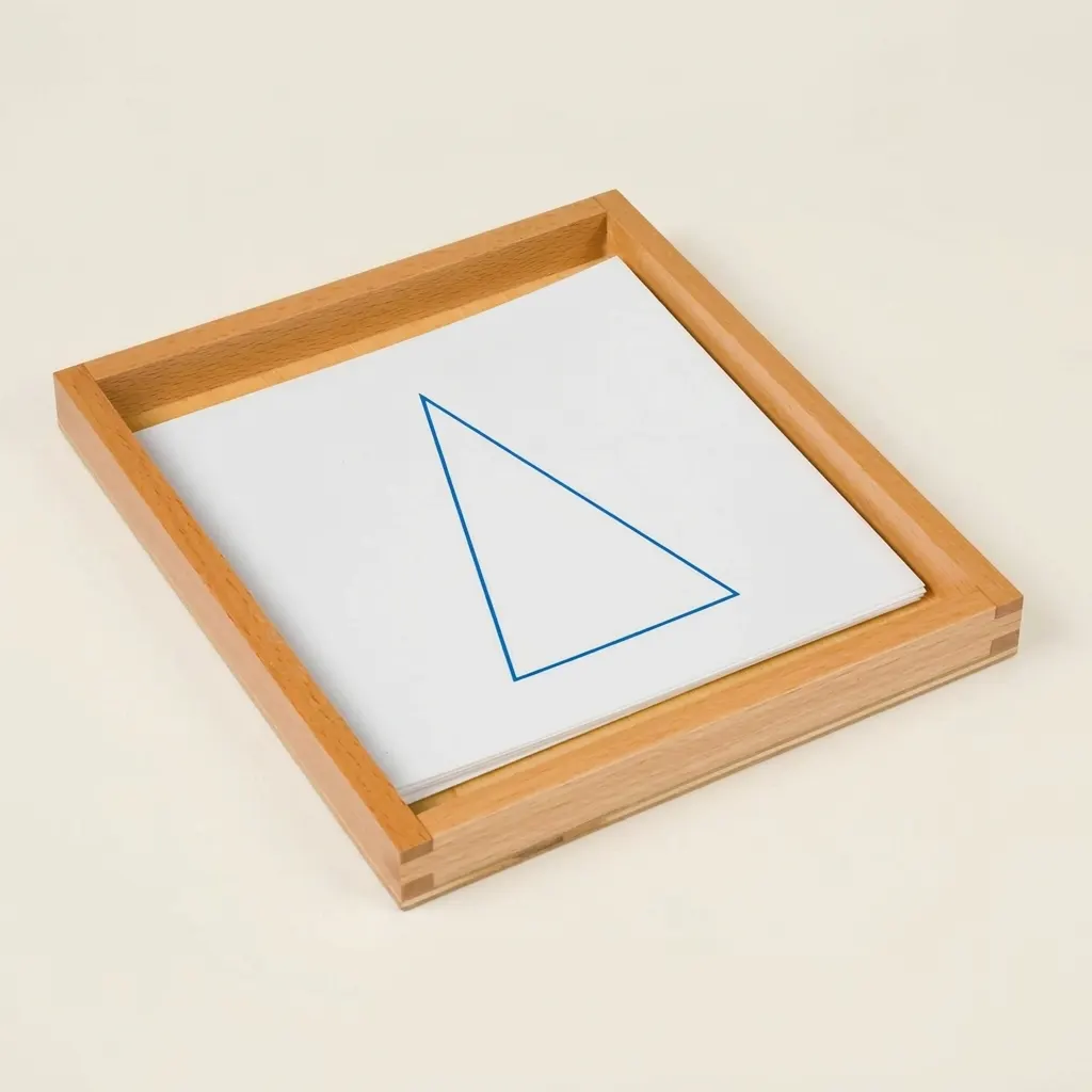 Geometrické Karty: Rozpoznávání Tvarů s Modrým Trojúhelníkem - Montessori Material | Faborino