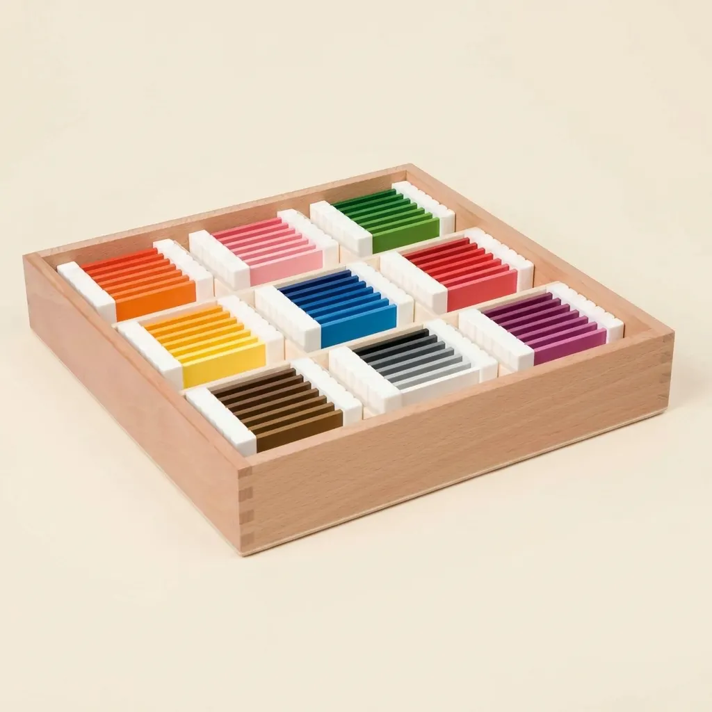 Třetí barevný box: 63 tablet v 9 barevných rodinách s gradacemi - Montessori Material | Faborino