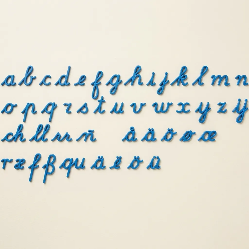 Střední pohyblivá abeceda: Mezinárodní psací: modrá - Montessori Material | Faborino