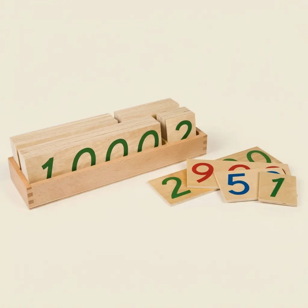 Velké číselné karty 1-9000: Dřevo - Montessori Material | Faborino