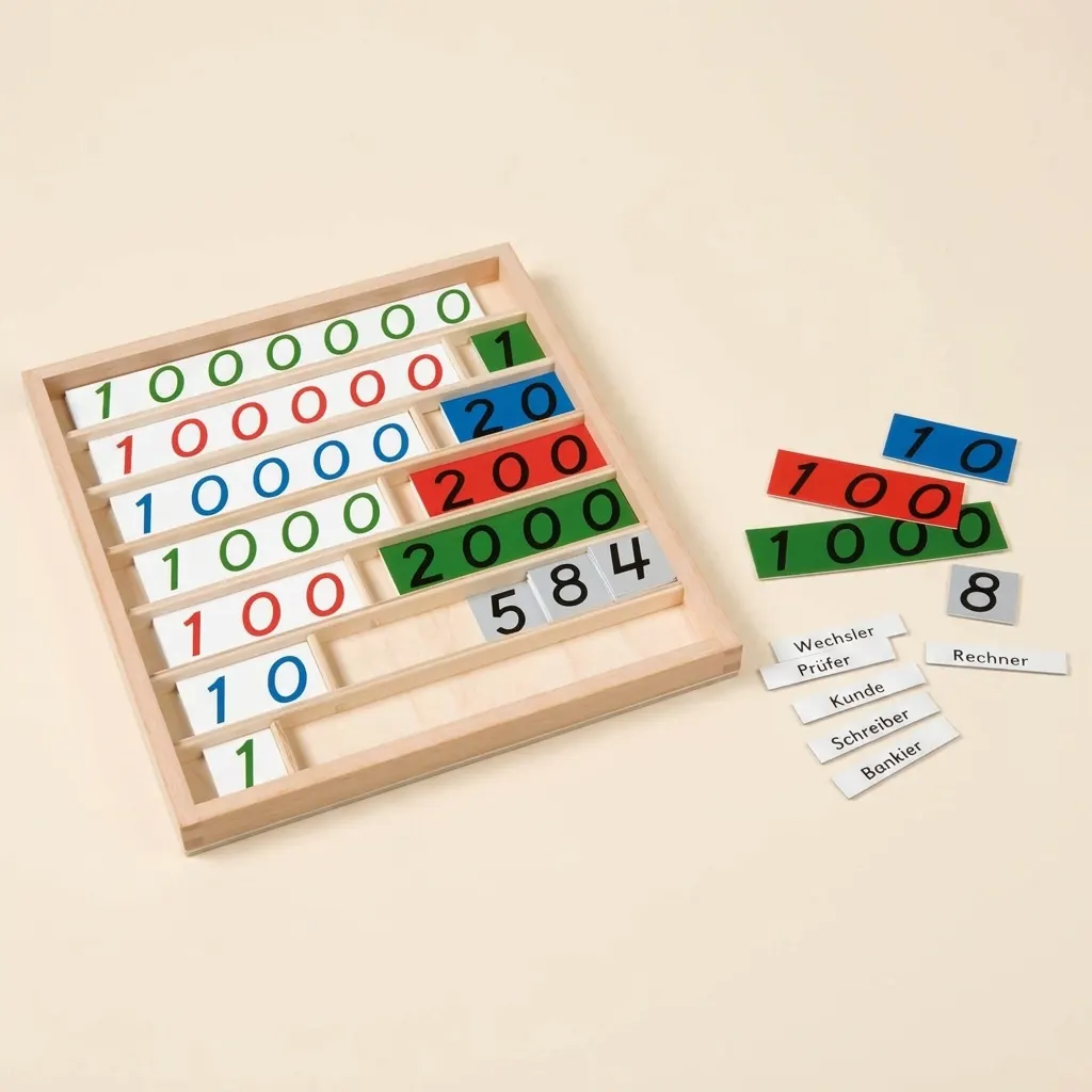 Bankovní hra: Operace v desítkové soustavě - Montessori Material | Faborino