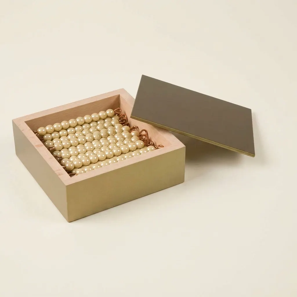Zlaté perlové tyčinky: 45 desítek s jednotlivými skleněnými korálky - Montessori Material | Faborino