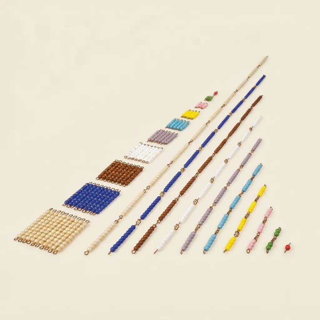 Krátké řetězy korálků: jednotlivé korálky skleněné - Montessori Material | Faborino