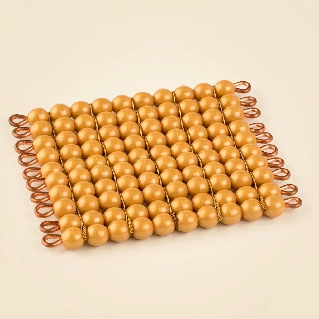 Jeden zlatý korálkový čtverec 100: Jednotlivé korálky nylon - Montessori Material | Faborino