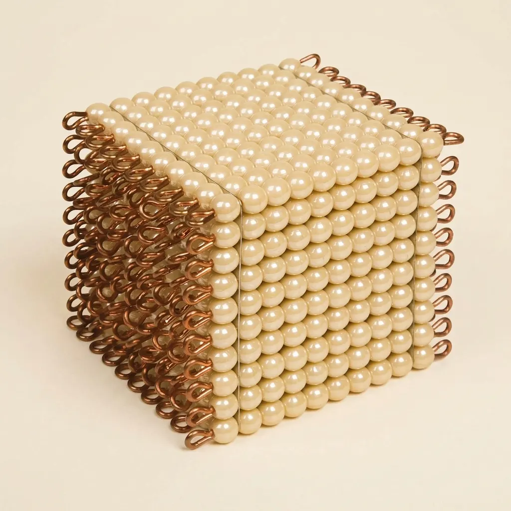 Zlatá korálková kostka 1000: Jednotlivé skleněné korálky v 10×10×10 - Montessori Material | Faborino