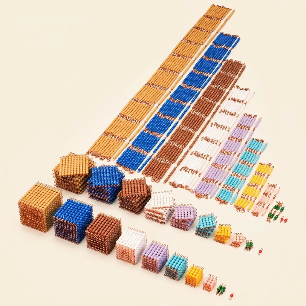 Jednotlivé nylonové korálky: kompletní materiál desítkové soustavy - Montessori Material | Faborino